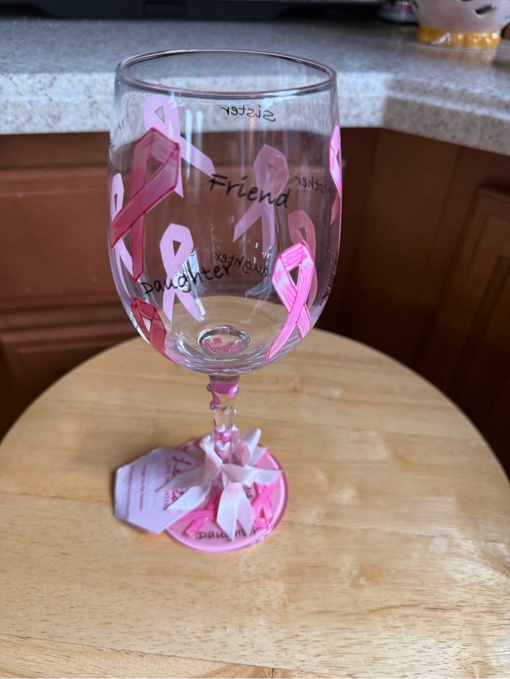 Lolita-Pink Awareness Ribbon Wine Glass - Breast Cancer Support-NWT!